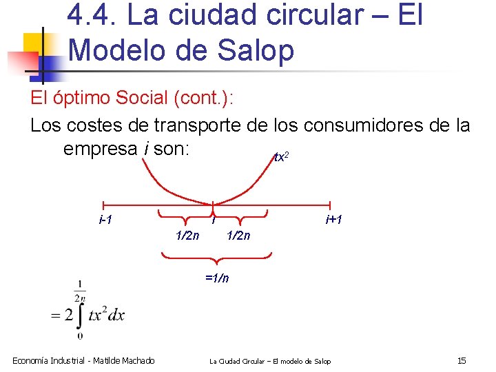 4. 4. La ciudad circular – El Modelo de Salop El óptimo Social (cont.