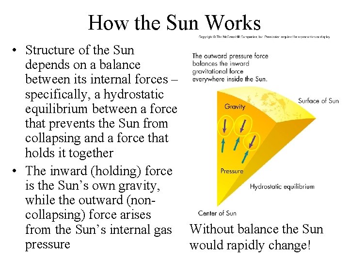 How the Sun Works • Structure of the Sun depends on a balance between