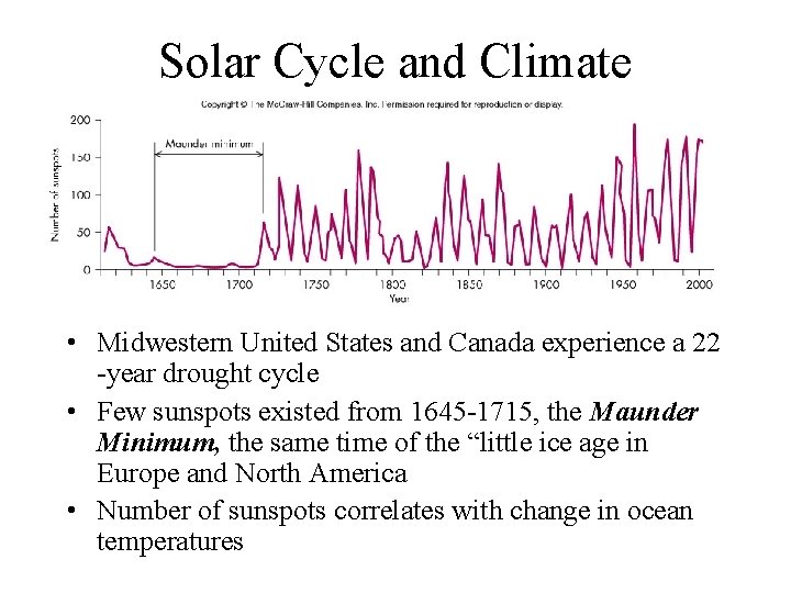 Solar Cycle and Climate • Midwestern United States and Canada experience a 22 -year