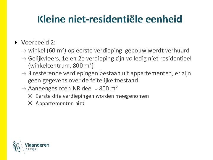 Kleine niet-residentiële eenheid Voorbeeld 2: winkel (60 m²) op eerste verdieping gebouw wordt verhuurd Kleine niet-residentiële eenheid Voorbeeld 2: winkel (60 m²) op eerste verdieping gebouw wordt verhuurd