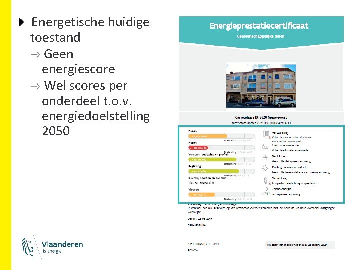 Energetische huidige toestand Geen energiescore Wel scores per onderdeel t. o. v. energiedoelstelling 2050 Energetische huidige toestand Geen energiescore Wel scores per onderdeel t. o. v. energiedoelstelling 2050