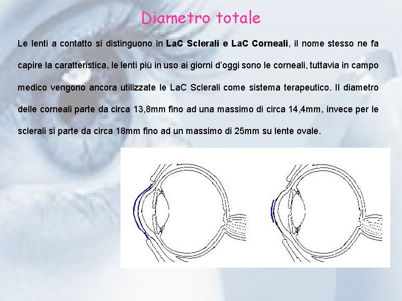 Diametro totale Le lenti a contatto si distinguono in La. C Sclerali e La.