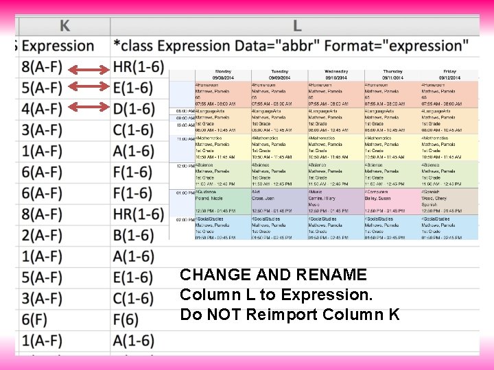 CHANGE AND RENAME Column L to Expression. Do NOT Reimport Column K 