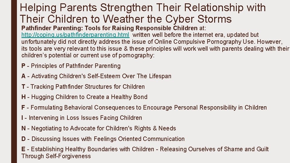 Helping Parents Strengthen Their Relationship with Their Children to Weather the Cyber Storms Pathfinder