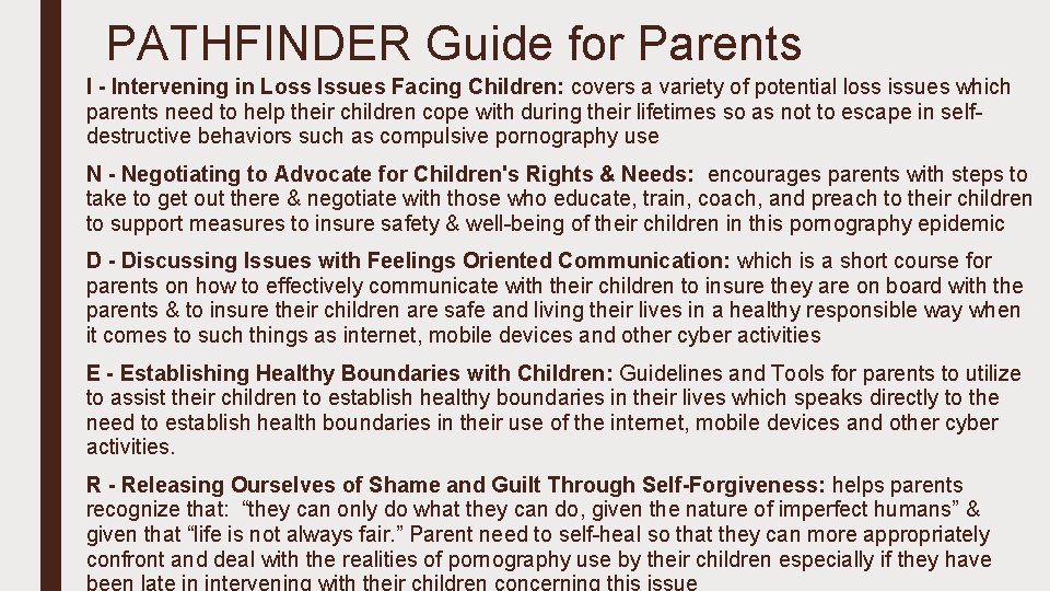 PATHFINDER Guide for Parents I - Intervening in Loss Issues Facing Children: covers a