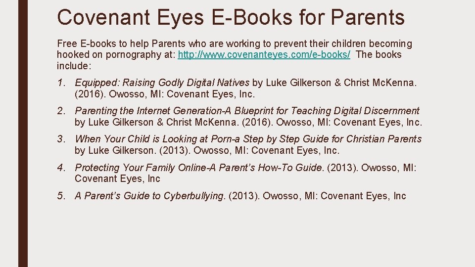 Covenant Eyes E Books for Parents Free E books to help Parents who are