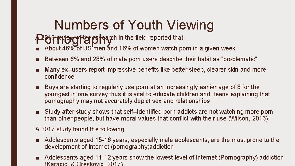 Numbers of Youth Viewing A 2016 review of the research in the field reported