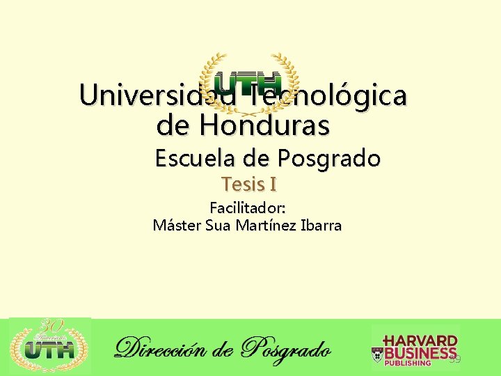 Universidad Tecnológica de Honduras Escuela de Posgrado Tesis I Facilitador: Máster Sua Martínez Ibarra