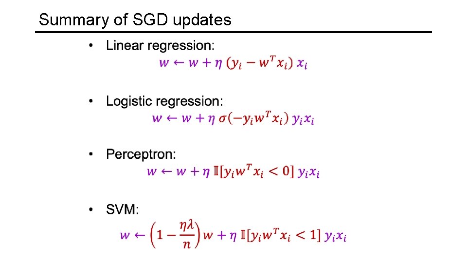 Summary of SGD updates 