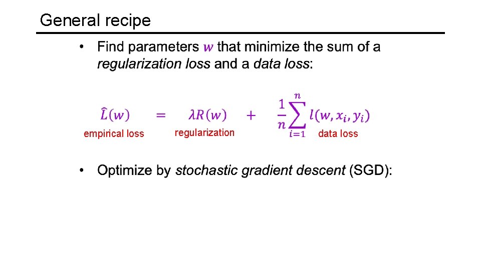 General recipe empirical loss regularization data loss 