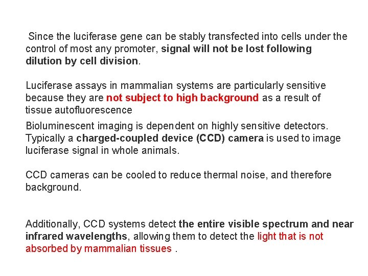  Since the luciferase gene can be stably transfected into cells under the control