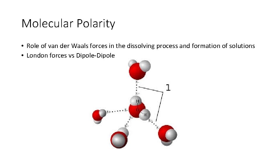Molecular Polarity • Role of van der Waals forces in the dissolving process and