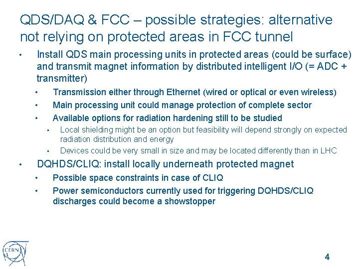 QDS/DAQ & FCC – possible strategies: alternative not relying on protected areas in FCC