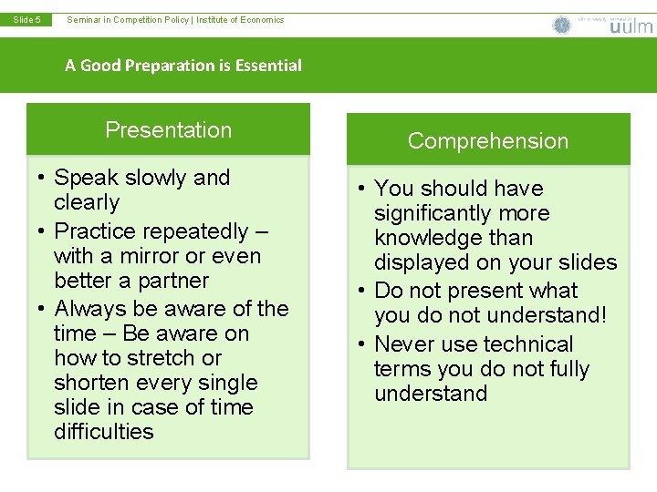 Slide 5 Seminar in Competition Policy | Institute of Economics A Good Preparation is