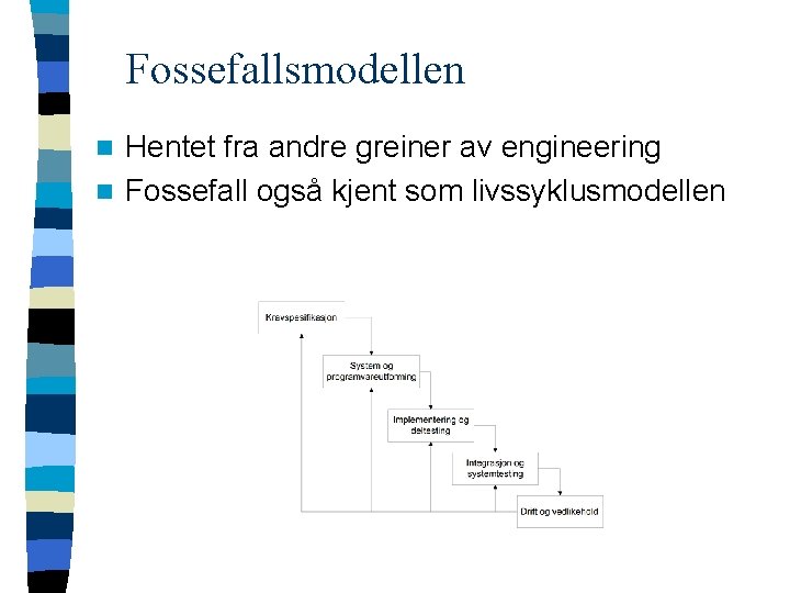 Fossefallsmodellen Hentet fra andre greiner av engineering n Fossefall også kjent som livssyklusmodellen n