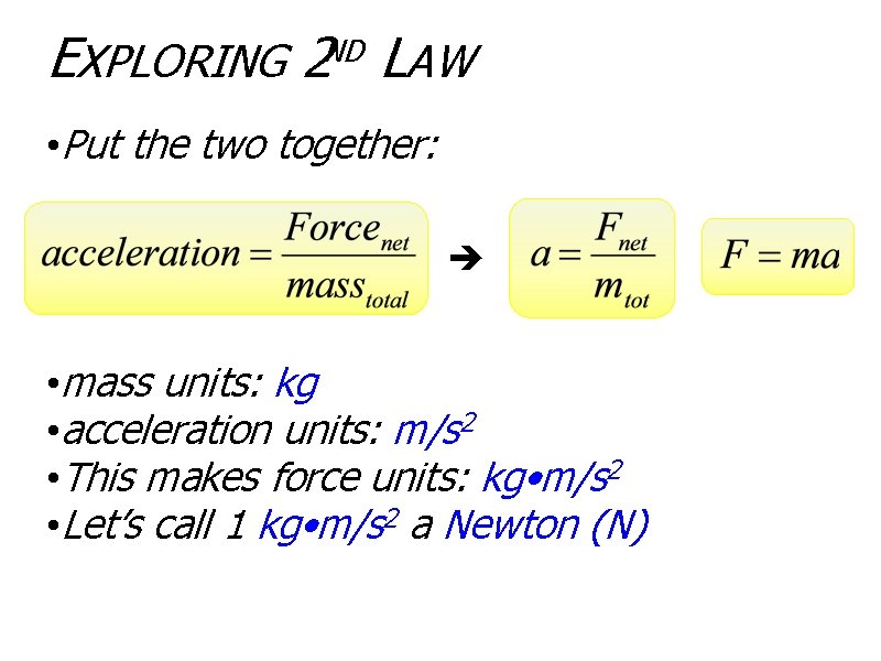 EXPLORING 2 LAW ND • Put the two together: • mass units: kg •