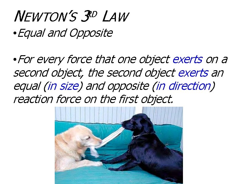 NEWTON’S 3 LAW RD • Equal and Opposite • For every force that one