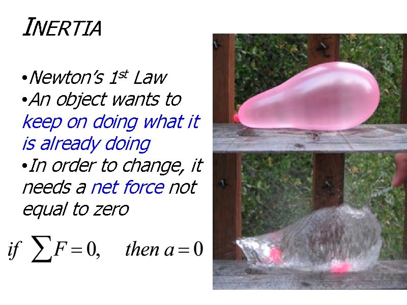 INERTIA • Newton’s 1 st Law • An object wants to keep on doing