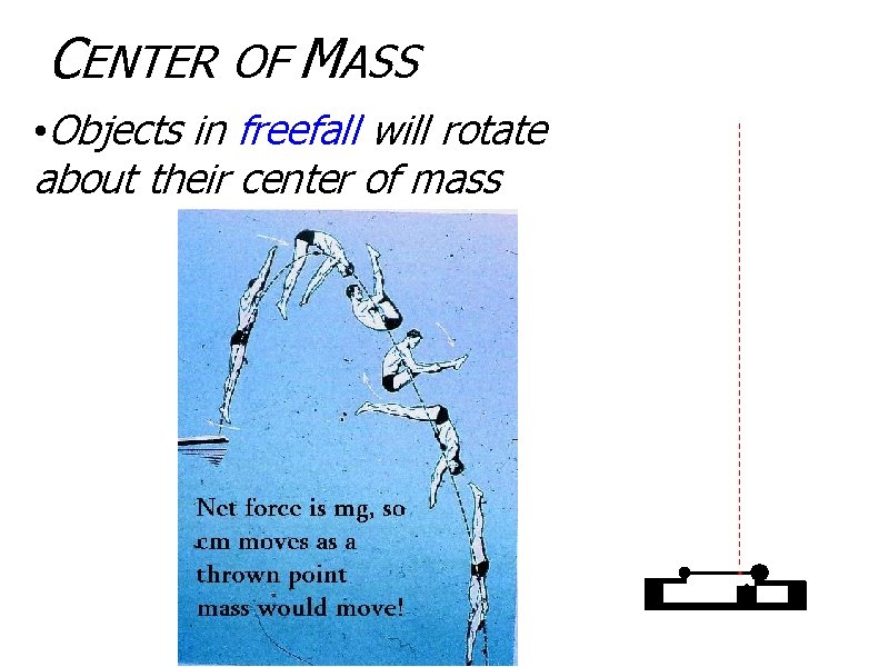 CENTER OF MASS • Objects in freefall will rotate about their center of mass