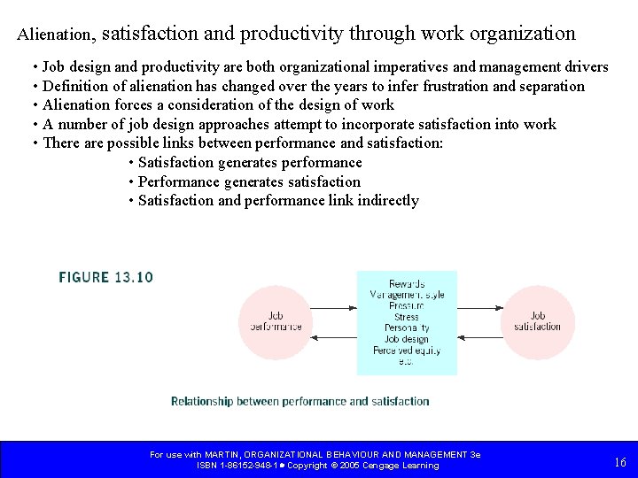 Alienation, satisfaction and productivity through work organization • Job design and productivity are both Alienation, satisfaction and productivity through work organization • Job design and productivity are both