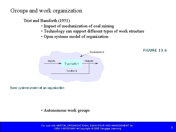 Groups and work organization Trist and Bamforth (1951) • Impact of mechanization of coal Groups and work organization Trist and Bamforth (1951) • Impact of mechanization of coal