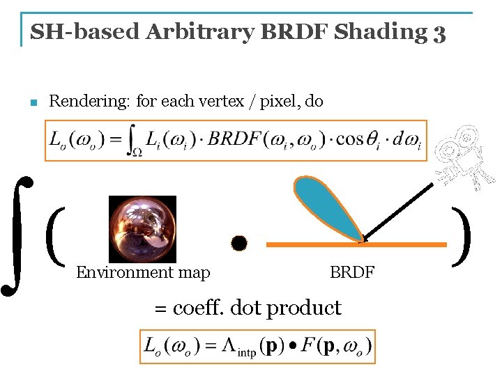 SH-based Arbitrary BRDF Shading 3 n Rendering: for each vertex / pixel, do (