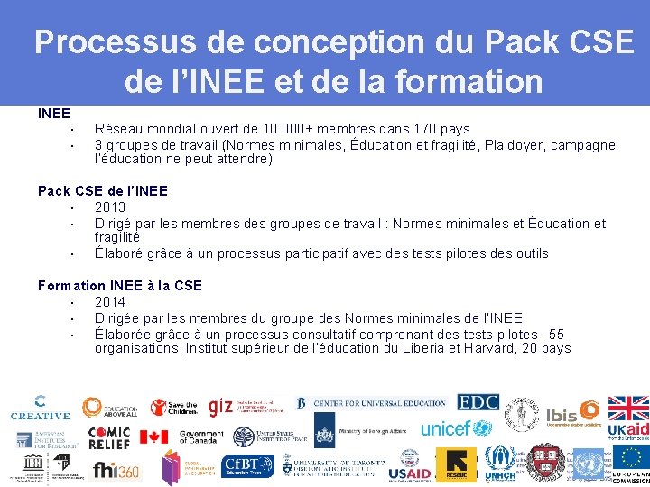 Processus de conception du Pack CSE de l’INEE et de la formation INEE ▪