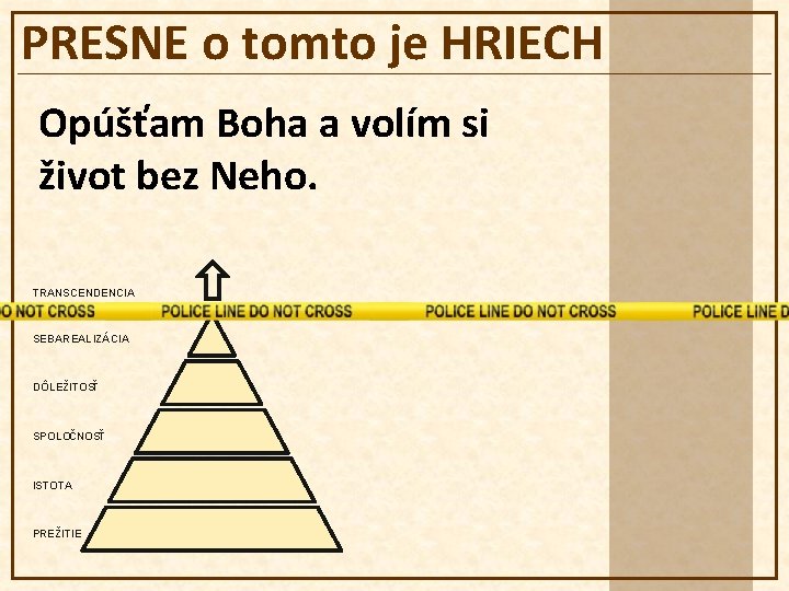 PRESNE o tomto je HRIECH Opúšťam Boha a volím si život bez Neho. TRANSCENDENCIA