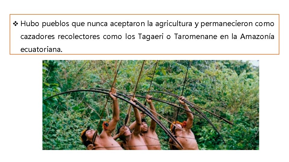 v Hubo pueblos que nunca aceptaron la agricultura y permanecieron como cazadores recolectores como