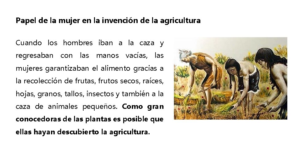 Papel de la mujer en la invención de la agricultura Cuando los hombres iban