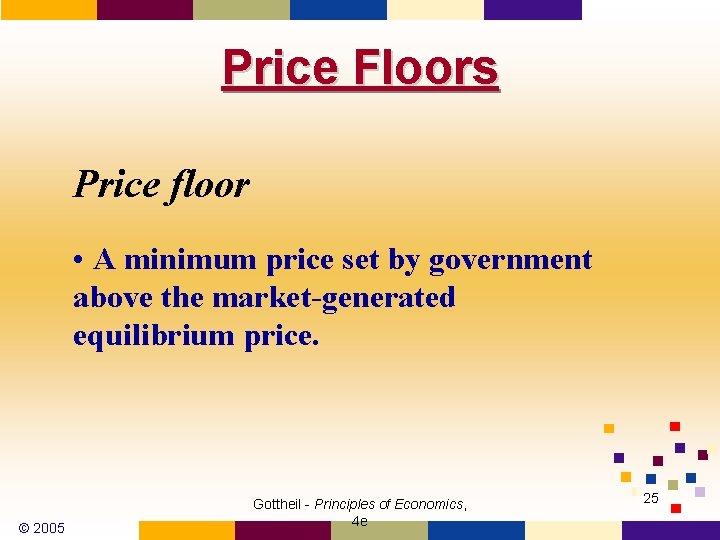 Price Floors Price floor • A minimum price set by government above the market-generated