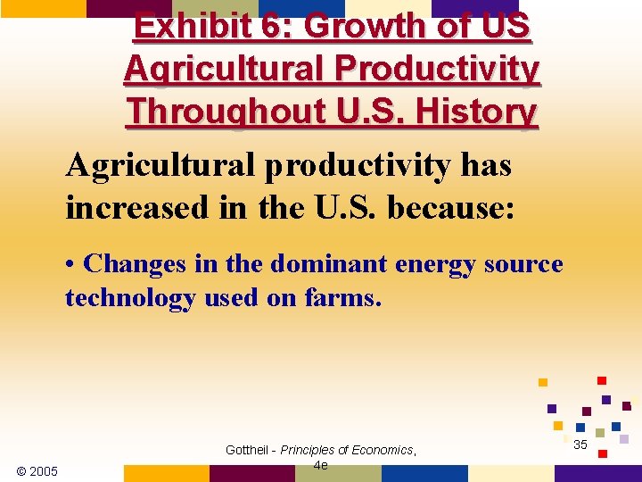 Exhibit 6: Growth of US Agricultural Productivity Throughout U. S. History Agricultural productivity has