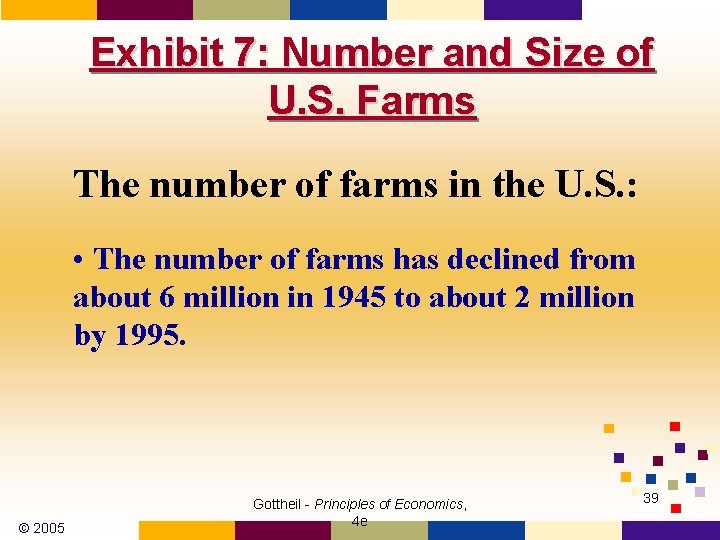 Exhibit 7: Number and Size of U. S. Farms The number of farms in
