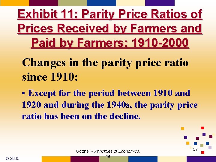 Exhibit 11: Parity Price Ratios of Prices Received by Farmers and Paid by Farmers: