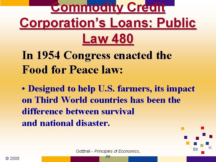 Commodity Credit Corporation’s Loans: Public Law 480 In 1954 Congress enacted the Food for