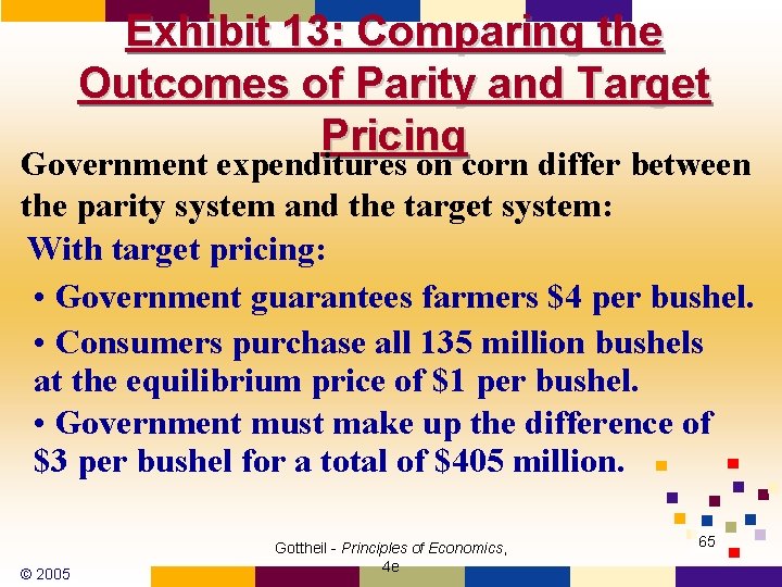 Exhibit 13: Comparing the Outcomes of Parity and Target Pricing Government expenditures on corn