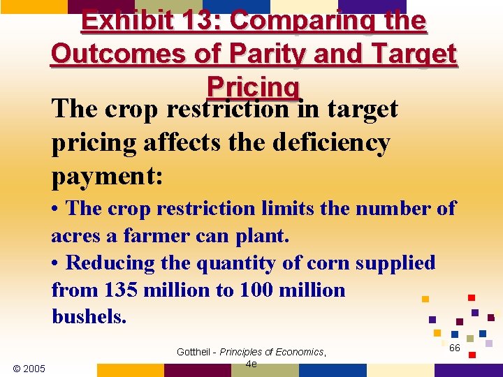 Exhibit 13: Comparing the Outcomes of Parity and Target Pricing The crop restriction in