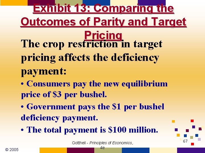 Exhibit 13: Comparing the Outcomes of Parity and Target Pricing The crop restriction in