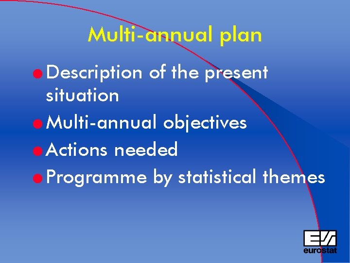 Multi-annual plan l Description of the present situation l Multi-annual objectives l Actions needed