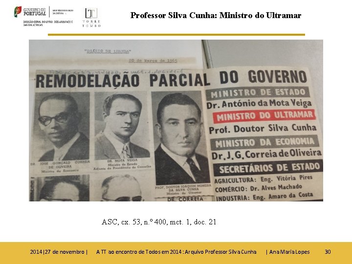 Professor Silva Cunha: Ministro do Ultramar ASC, cx. 53, n. º 400, mct. 1,