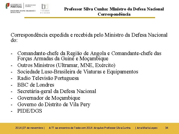 Professor Silva Cunha: Ministro da Defesa Nacional Correspondência expedida e recebida pelo Ministro da