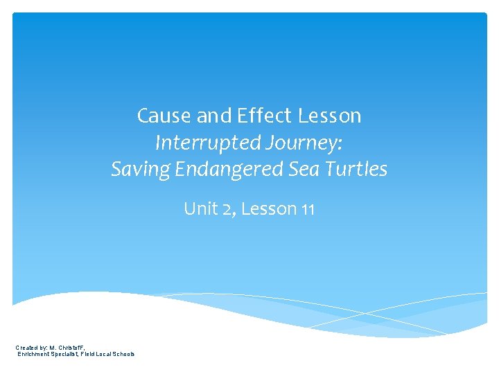 Cause and Effect Lesson Interrupted Journey: Saving Endangered Sea Turtles Unit 2, Lesson 11 Cause and Effect Lesson Interrupted Journey: Saving Endangered Sea Turtles Unit 2, Lesson 11