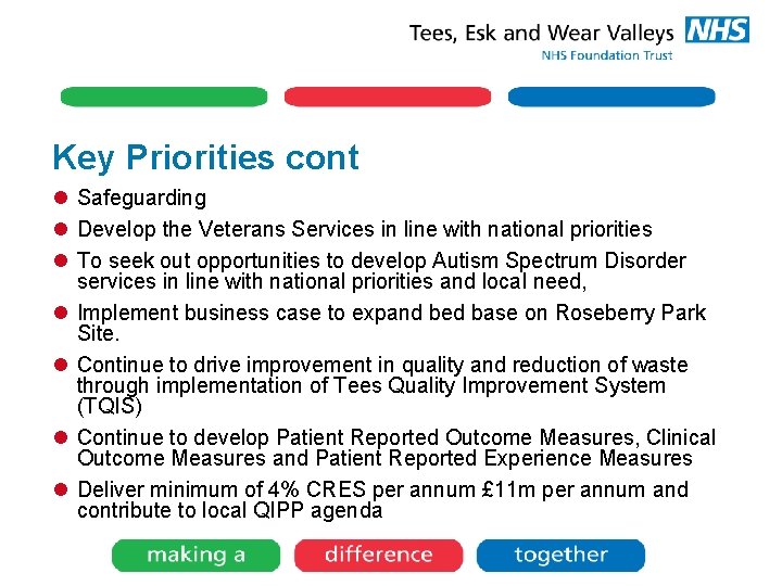 Key Priorities cont l Safeguarding l Develop the Veterans Services in line with national Key Priorities cont l Safeguarding l Develop the Veterans Services in line with national
