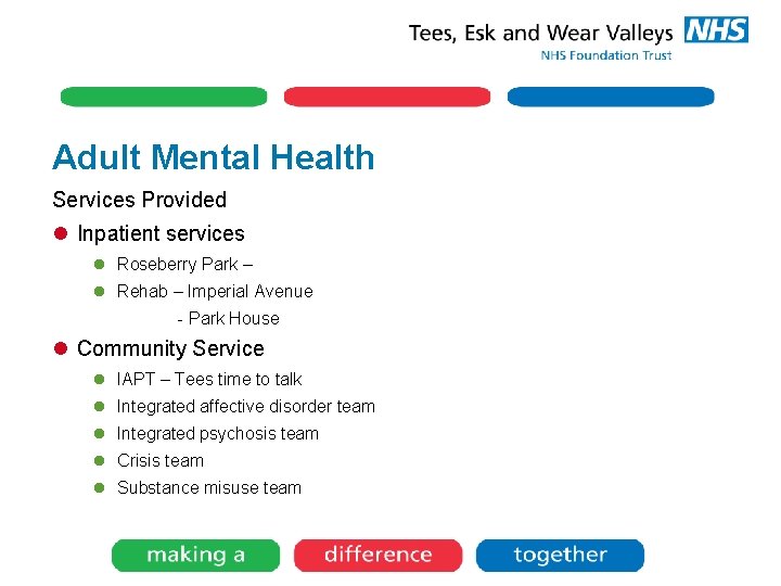 Adult Mental Health Services Provided l Inpatient services l Roseberry Park – l Rehab Adult Mental Health Services Provided l Inpatient services l Roseberry Park – l Rehab