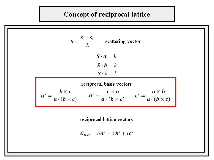 Concept of reciprocal lattice scattering vector reciprocal basis vectors reciprocal lattice vectors 