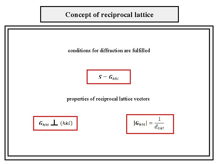 Concept of reciprocal lattice conditions for diffraction are fulfilled properties of reciprocal lattice vectors