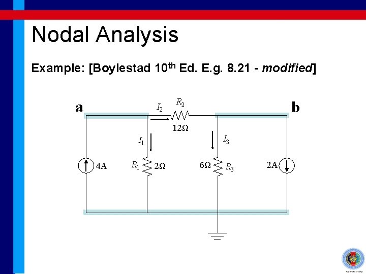 Nodal Analysis Example: [Boylestad 10 th Ed. E. g. 8. 21 - modified] a