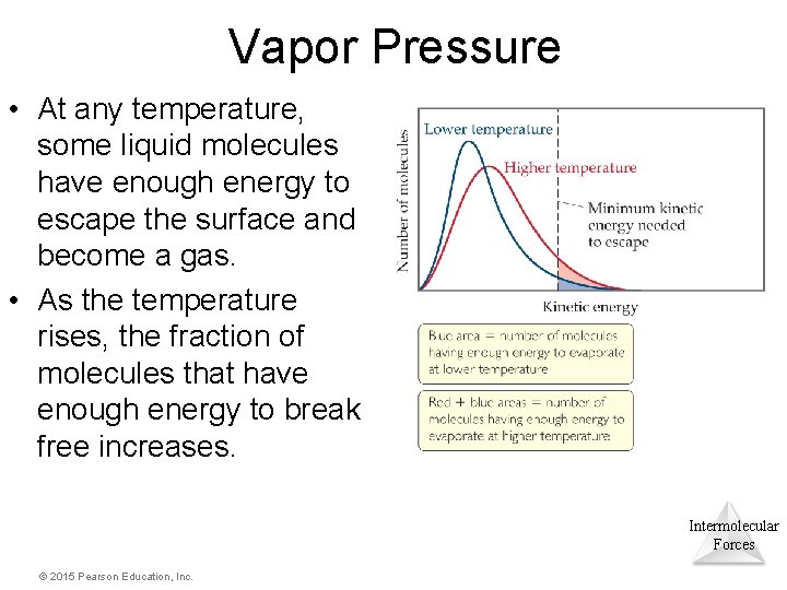 Vapor Pressure • At any temperature, some liquid molecules have enough energy to escape