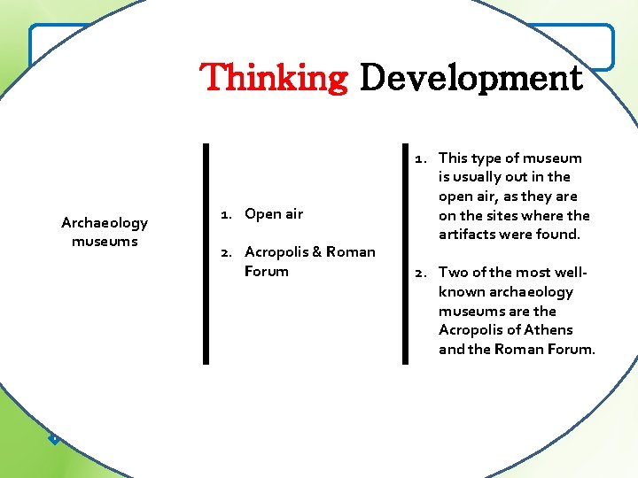 The functions of different museums Thinking Development 1. Art museums -Paintings & other art