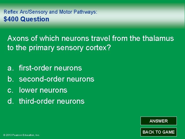 Reflex Arc/Sensory and Motor Pathways: $400 Question Axons of which neurons travel from the